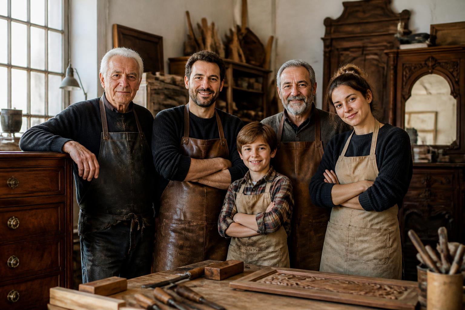 The Brooks family of furniture craftspeople in their workshop